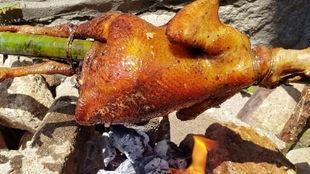 野外烤鸡视频,户外美食之旅的完美演绎